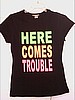 6 Pcs Ladies Neon Print Baby Doll T shirts HERE COMES TROUBLE